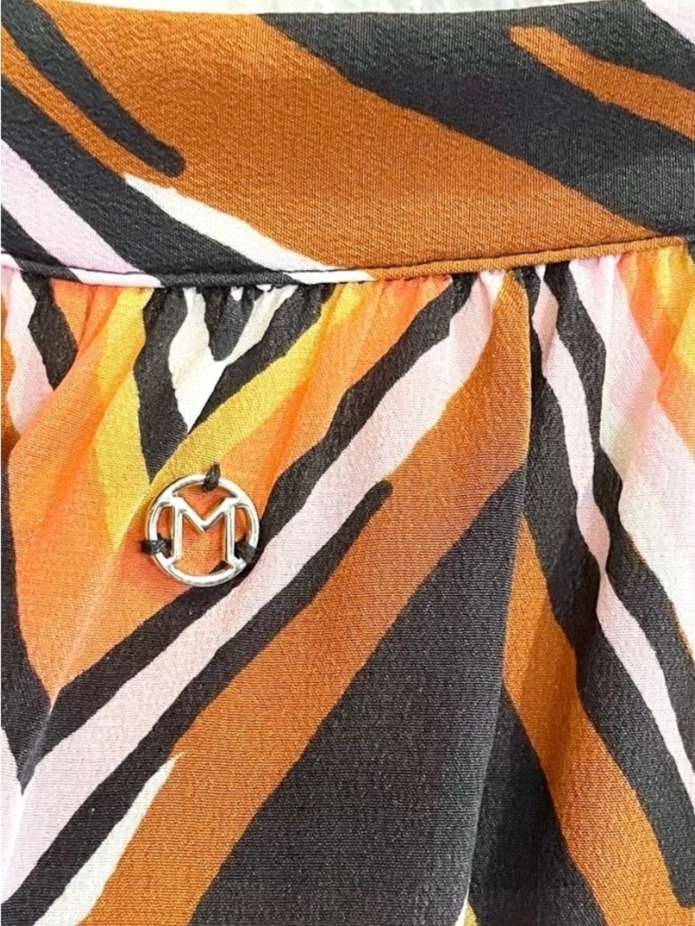 Marie Oliver Silk Chevron Tie Front Blouse XS Boho Multicolor - Picture 5 of 7